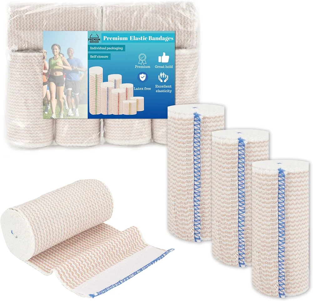 Premium Elastic Bandage Wrap 2 3 4 inch Reusable Versatile Compression Wraps for Ankles, Wrists Knee, Tummy and Body Durable and Comfortable Compression Bandage Latex-Free (4” Wide 3 Pack)