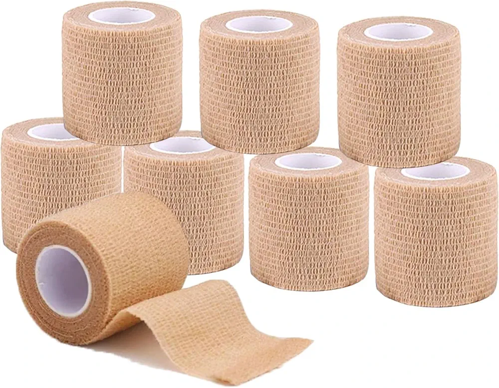 8 Pack Self Adhesive Bandage Wrap Vet Wrap 2 Inch x 5 Yards Non-Woven Breathable Elastic Self-Adherent Tape for Stretch Athletic, Sports, Wrist, Ankle (Pets Too) (Flesh)