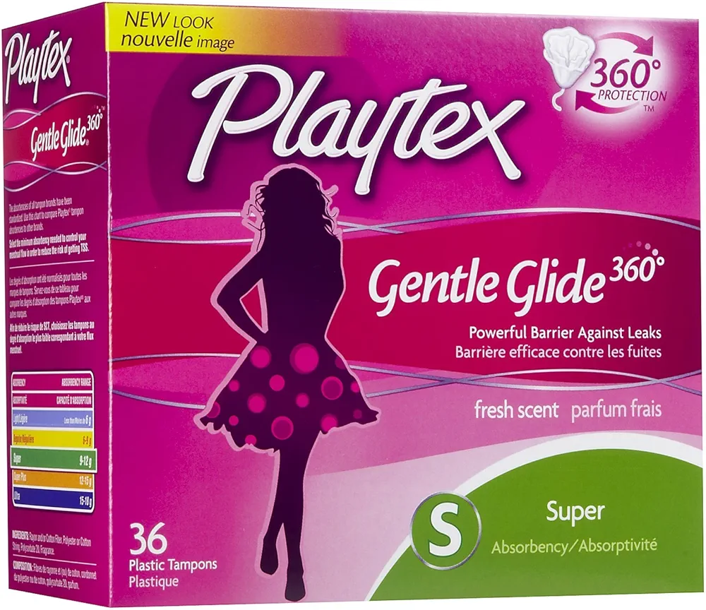 Playtex Tampons with Comfortable Plastic Applicator, Super Absorbency, Deodorant, 36 ct