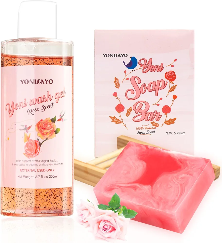 Yoni Wash Yoni Bar Soap Set, Natural Feminine Wash for Women pH Balance, Organic Yoni Soap Bar Body Wash Bath Soap, Rose Scent