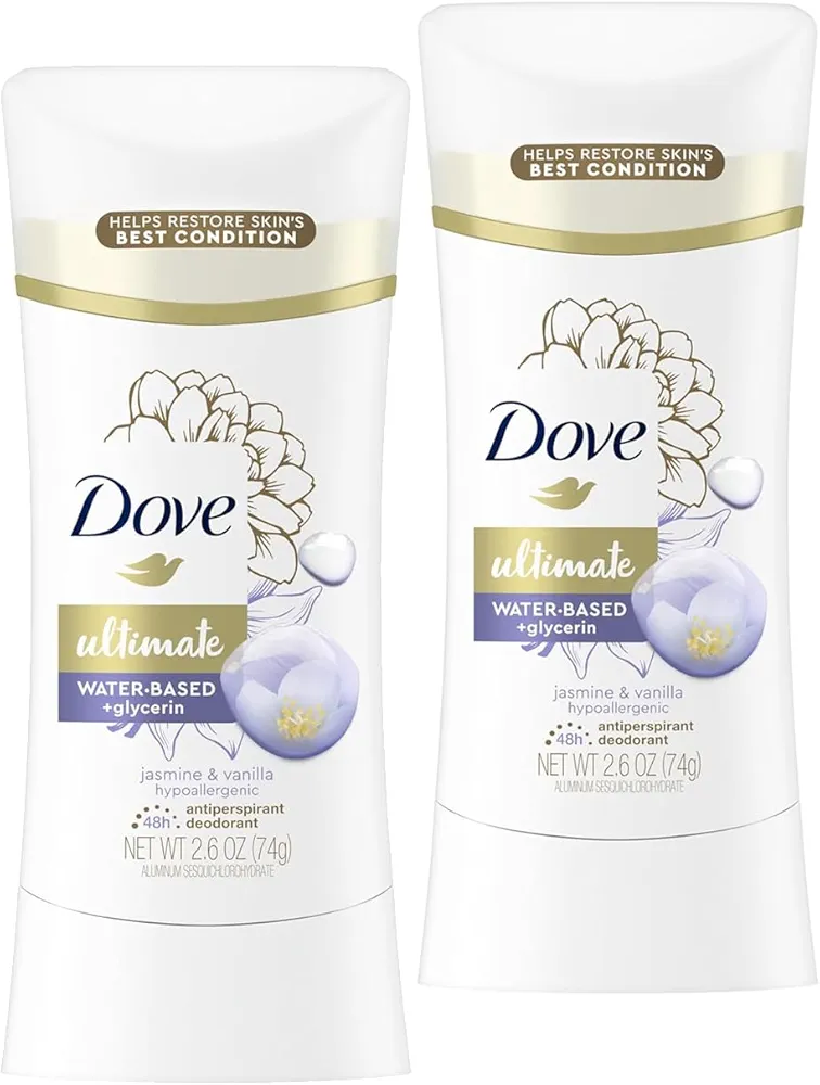 Dove Ultimate Antiperspirant Deodorant Stick, Hypoallergenic, Jasmine & Vanilla, 2.6 oz (Pack of 2)