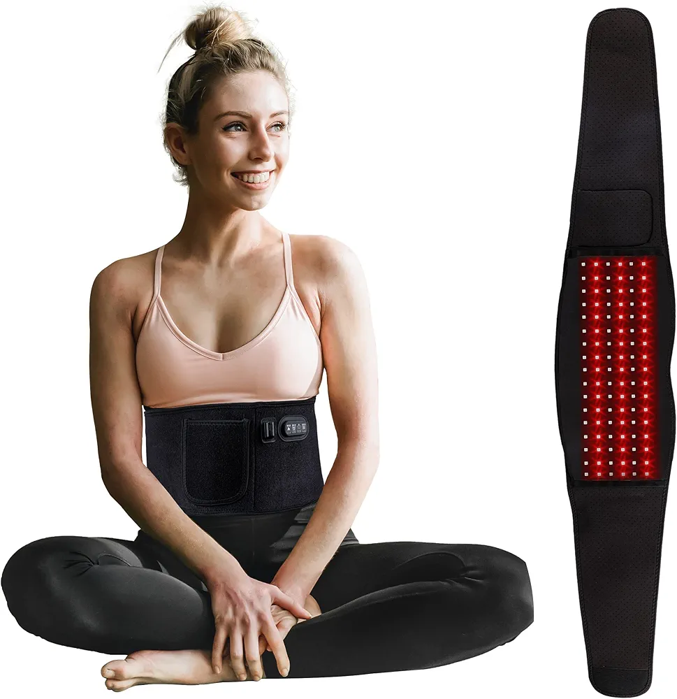 Infrared Red Light Therapy Belt:Near Body Infra Lamp Pain Relief Device Wrap Back Heating Panel Pad Redlight Healing Infared Vibration Portable Devices Timed 3 Gear Heat