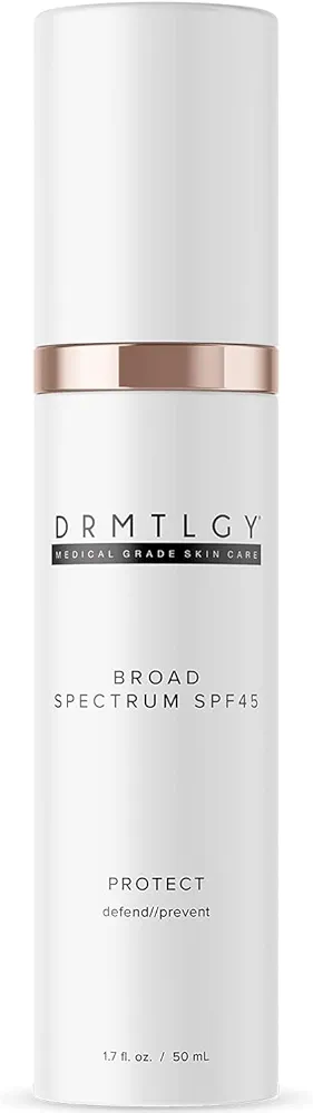 DRMTLGY Anti Aging Clear Face Sunscreen and Facial Moisturizer with Broad Spectrum SPF 45. Oil Free, Zinc Oxide Sunscreen For Sensitive Skin and Acne Prone Skin. 1.7 oz