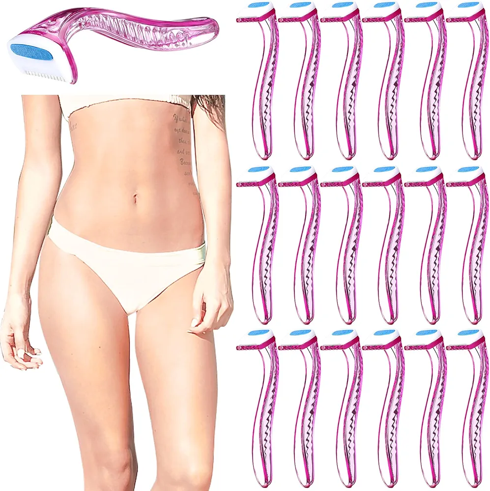 Honoson 16 Pieces T Type Bikini Disposable Razors for Women Durable Travel Accessories Pubic Hair Removal Beauty Razor Bikini Line Trimmer for Body Cosmetic Tool (Rose Red)