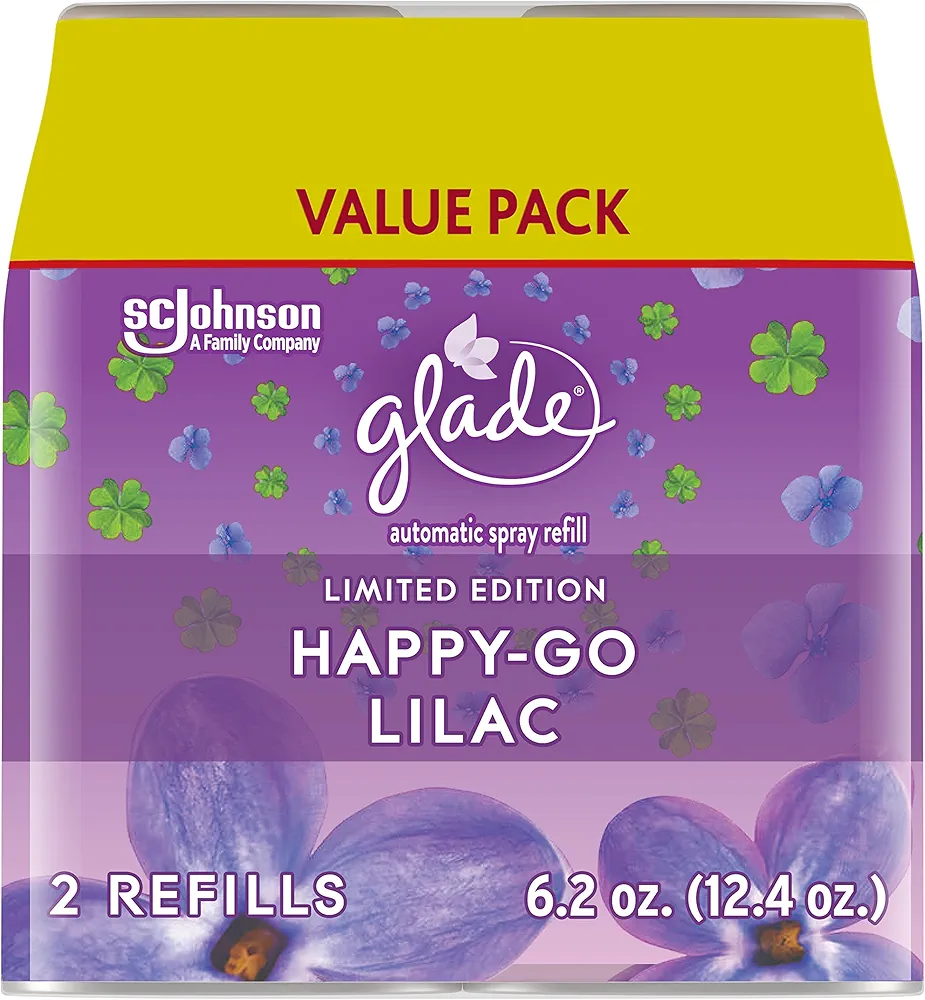 Glade Automatic Spray Refill, Air Freshener for Home and Bathroom, Happy-Go-Lilac, 6.2 Oz, 2 Count