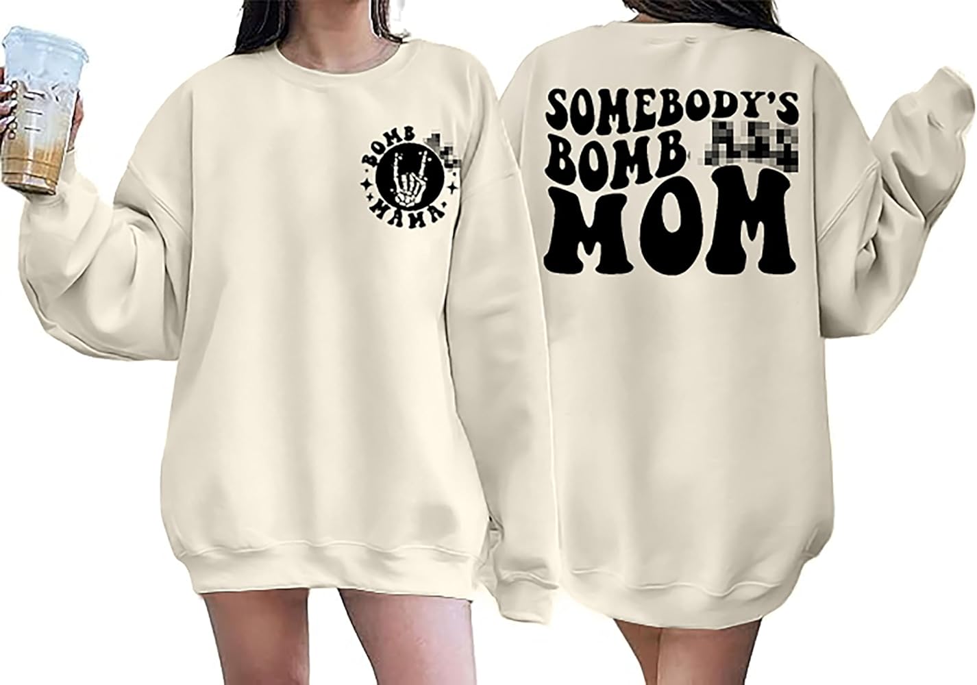 Oversized Mama Sweatshirt Women Funny Mom Letter Print Long Sleeve Mom Life Casual Crewneck Pullover Tops