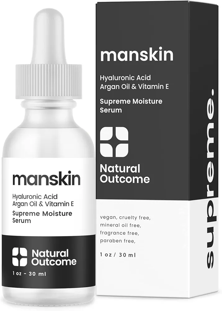 Man Skin Supreme Moisture Serum Mens Serum I Mens Anti-Aging Day & Night Facial Serum I Advanced Moisture Serum with Hyaluronic Acid, Argan Oil & Vitamin E