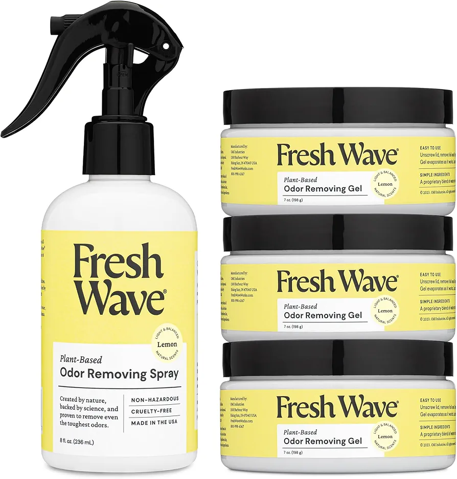 Fresh Wave Lemon Odor Removing Spray and Gel Bundle: (1) 8fl. oz. Spray and (3) 7oz. Gels