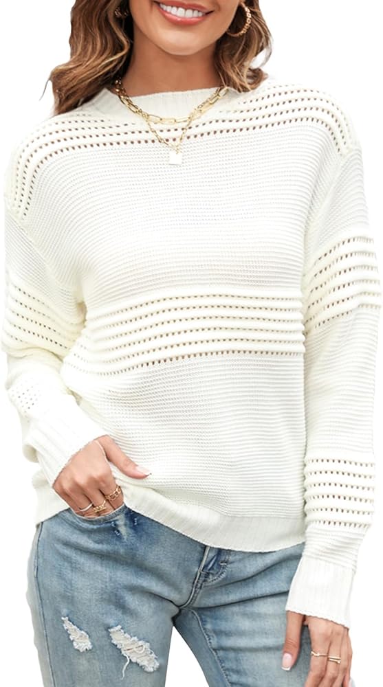 Women's Pullover Sweater Tops Long Sleeve Crewneck Pullover Shirt Lightweight Knit Sweater Blouse