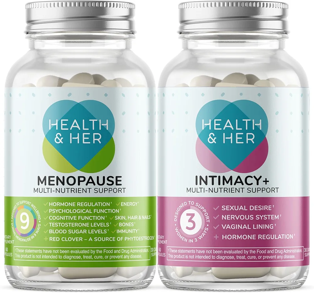 Health & Her Menopause Multi-Nutrient Supplement and Intimacy Support, Non-GMO, Gluten-Free, Supports Libido, Emotional Well-being, and Stress Relief, 60 Capsules each