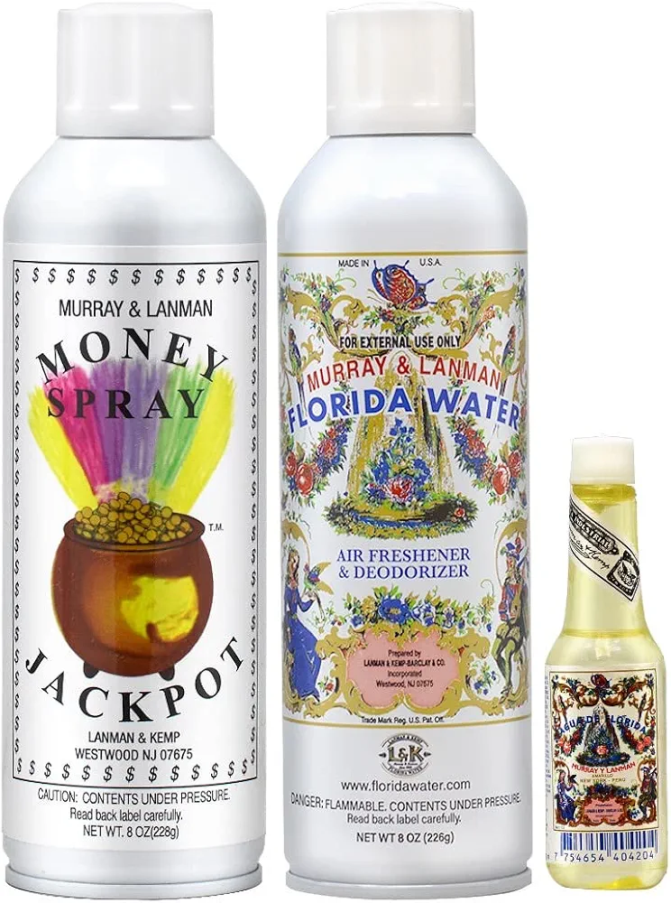 Lanman & Kemp Money Jackpot Spray 8oz + Florida Water Air Freshener & Deodorizer 8oz + Aqua De Florida 22ml(0.75oz)