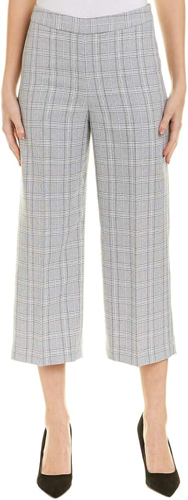 TAHARI Women's Wide Leg Plaid Side Zip Capri Cropped Pants