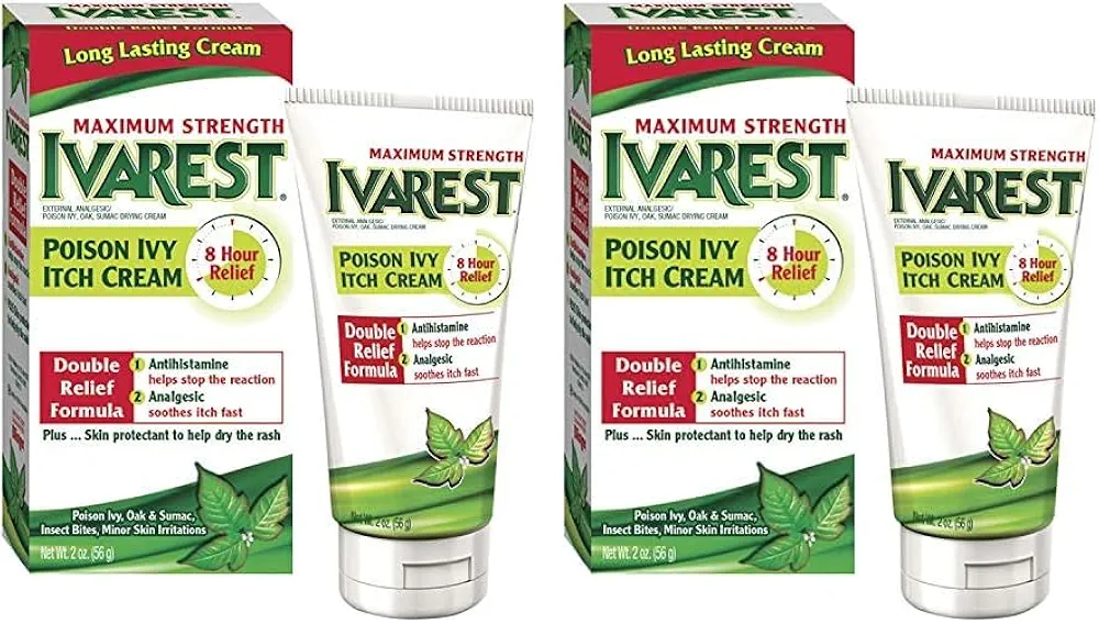 Ivarest Anti-Itch Cream, Poison Ivy Treatment, Poison Ivy Relief Product, Poison Oak Relief, Poison Sumac Relief, Maximum Strength, Medicated, 2 Ounce (Pack of 2)