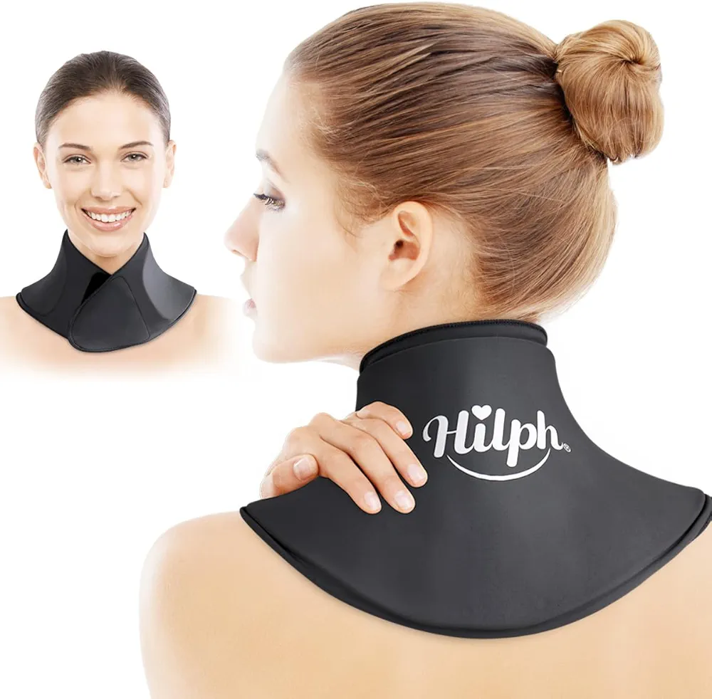 Hilph Cervical Ice Pack for Neck Pain Relief, Reusable Flexible Neck Gel Ice Pack Wrap with Hot Cold Therapy Compress for Sore Neck, Sport Injuries, Swelling, Office Pressure (Black)