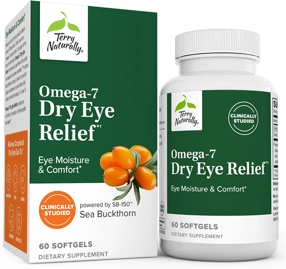 Terry Naturally Omega-7 Dry Eye Relief - 60 Softgels - Eye Moisture & Comfort - Non-GMO, Gluten Free - 60 Servings