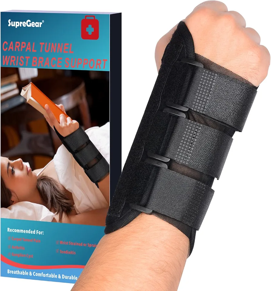 supregear Wrist Brace Support, Adjustable Wrist Support Carpal Tunnel Brace with 3 Detachable Splints, Night Sleep Support for Women Men Arthritis Wrist Pain Relief (S, Right)