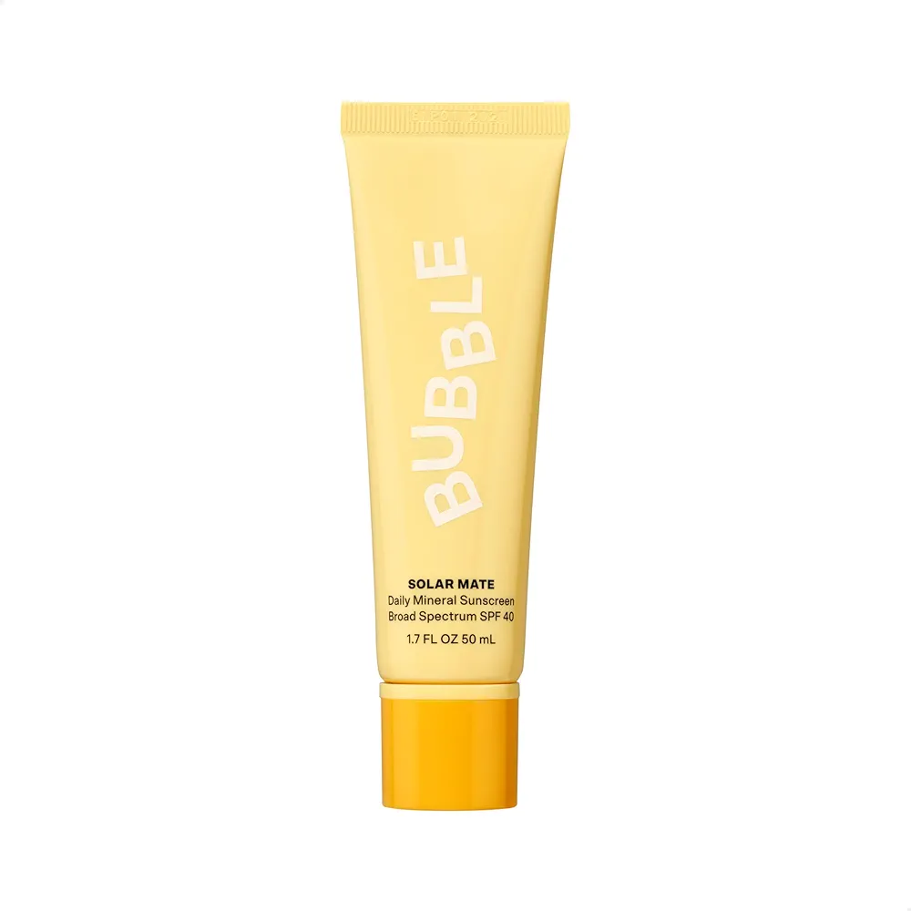 Bubble Skincare Solar Mate Mineral Face Sunscreen Broad Spectrum SPF 40 - Zinc Oxide Sunscreen with Blue Light Protection & Ginseng Extract - Sheer, Lightweight Coverage With No White Cast (50ml)