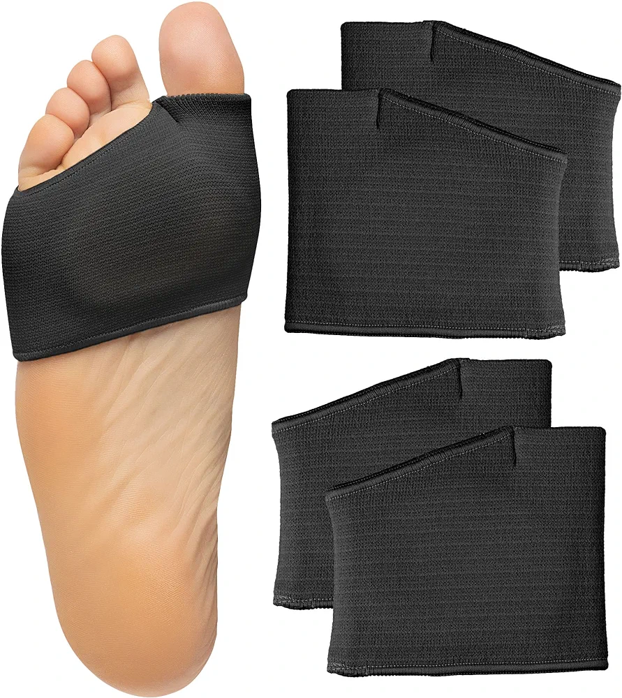 ZenToes Metatarsal Pads for Men and Women - Ball of Foot Pain Relief Cushions for Sesamoiditis, Metatarsalgia, Morton's Neuroma - 2 Pairs Fabric Sleeves with Gel Inserts (Large, Black)