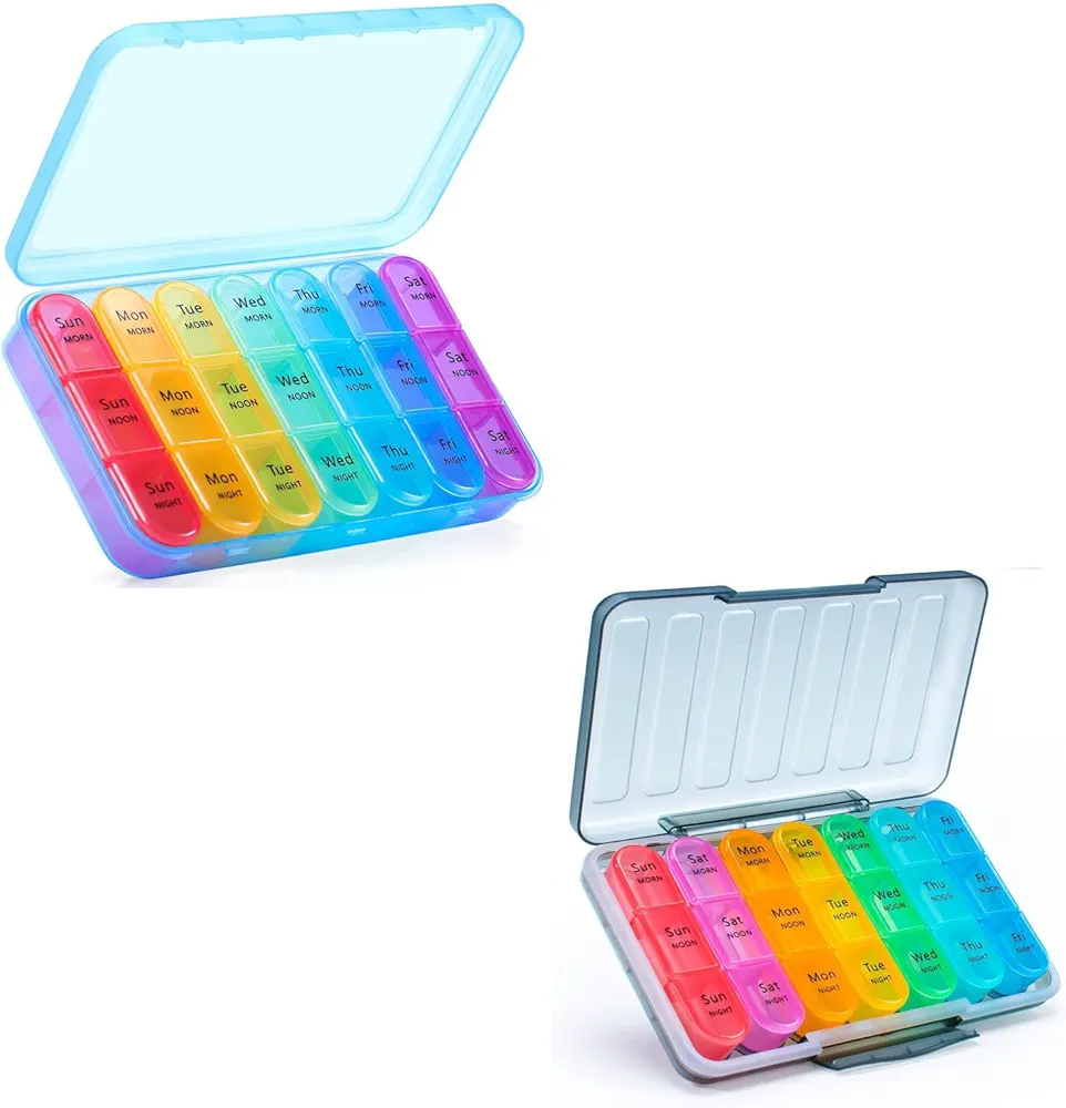 ASprink Blue Pill Organizer 3 Times a Day Ordinary and Black Upgraded Pill Box 3 Times a Day