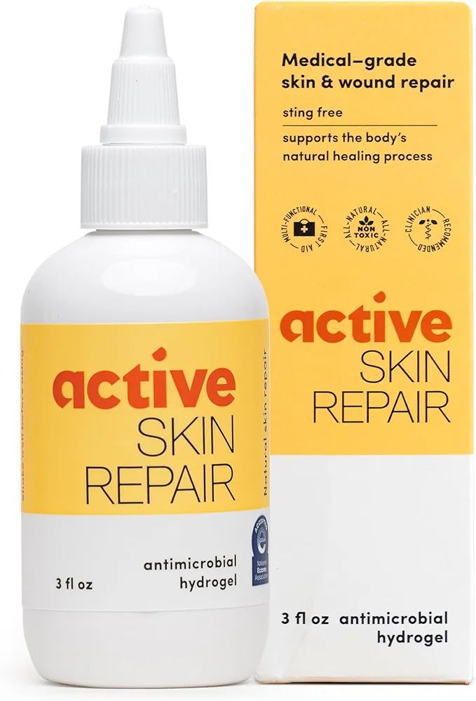 Active Skin Repair First Aid Healing Skin Hydrogel - Natural & Non-Toxic Repairing Ointment with Hypochlorus Acid for Minor Cuts, Wounds, Scrapes, Rashes, Sunburns, & More, HSA/FSA Eligible, 3 oz