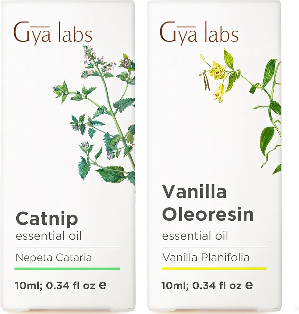 Catnip Essential Oil for Skin & Vanilla Essential Oil for Diffuser Set - 100% Natural Aromatherapy Grade Essential Oils Set - 2x0.34 fl oz - Gya Labs