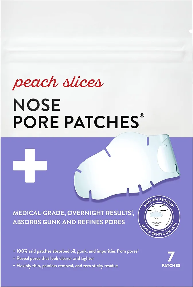 Peach Slices | Nose Pore Patches | Medical-Grade Hydrocolloid | Targets Pores & Pimples | Absorbs Oil Overnight | Vegan | Cruelty-Free | Facial Skin Care Products | 7 Ct