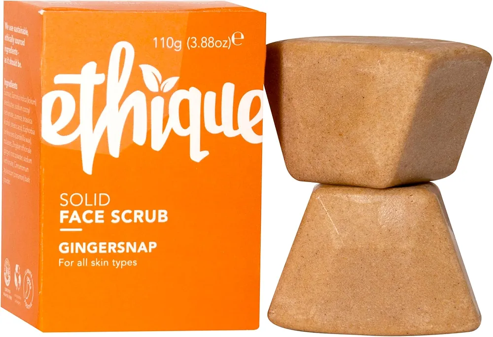 Ethique Gingersnap - Gentle Natural Solid Face Scrub - Exfoliating Face Cleanser for All Skin Types -Vegan, Eco-Friendly- Zero-Waste, Plastic-Free, Cruelty-Free, 3.53 oz (Pack of 1: 4 bars)