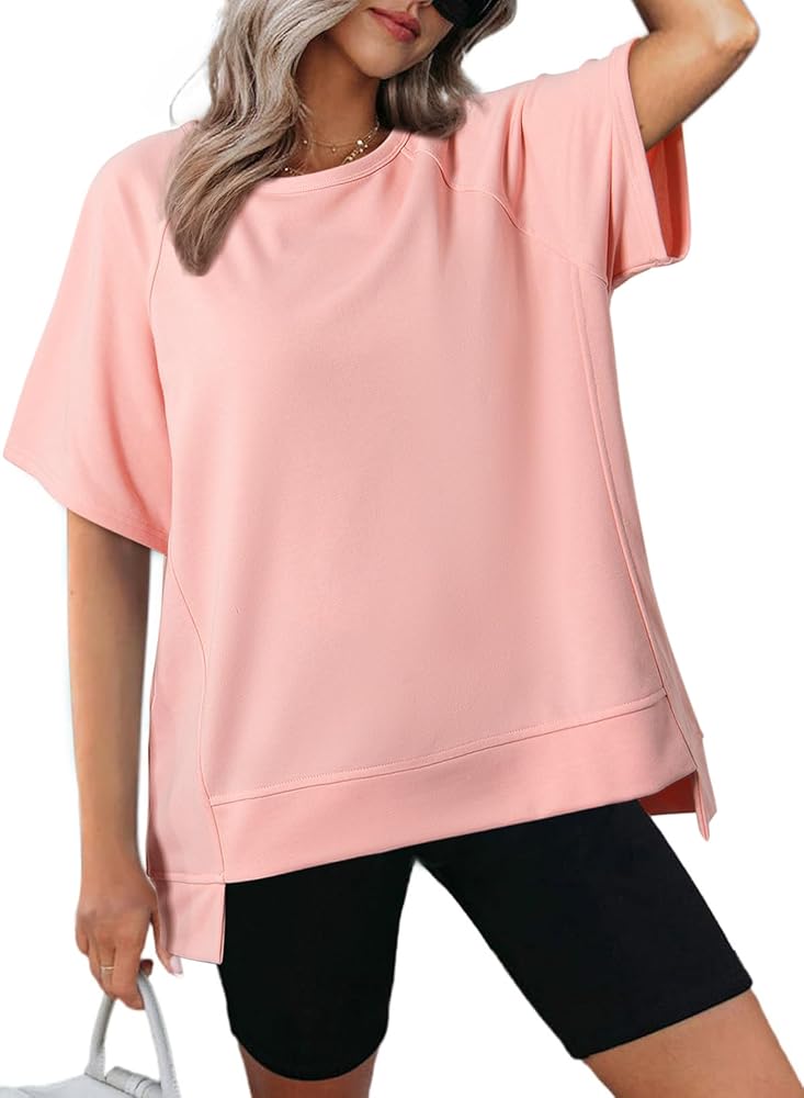 Dokotoo Oversized T Shirts for Women Crewneck Short Sleeve Casual Summer Tops Lightweight Loose High Low Blouse