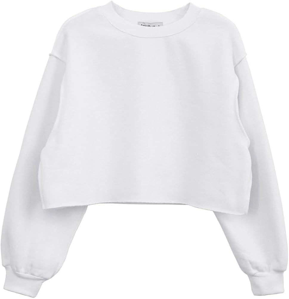 Amazhiyu Women Cropped Sweatshirt Long Sleeves Pullover Fleece Crop Tops