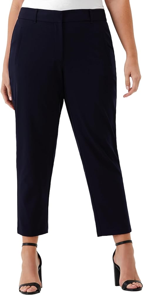 Rafaella Women's Plus Size Ankle Pants with Slimming Panel, Classic Fit, Gabardine Fabric