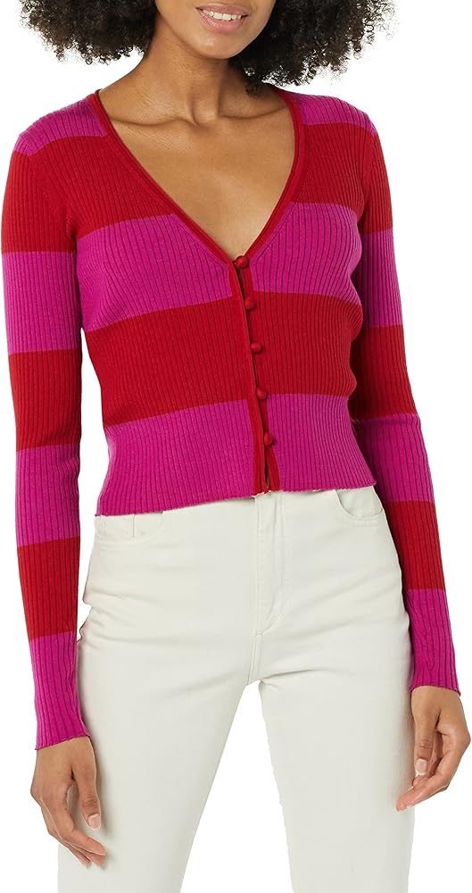 Rebecca Taylor Women's Rib Merino Striped Cropped Cardigan