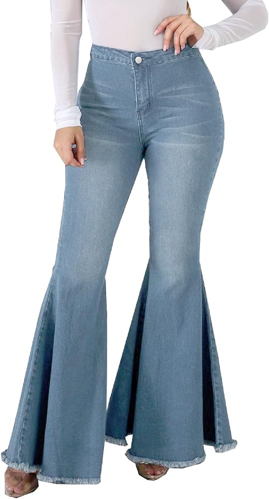 Bell Bottom Jeans for Women High Waisted Skinny Ripped Destroyed Flare Classic Denim Pants Fashion 2022