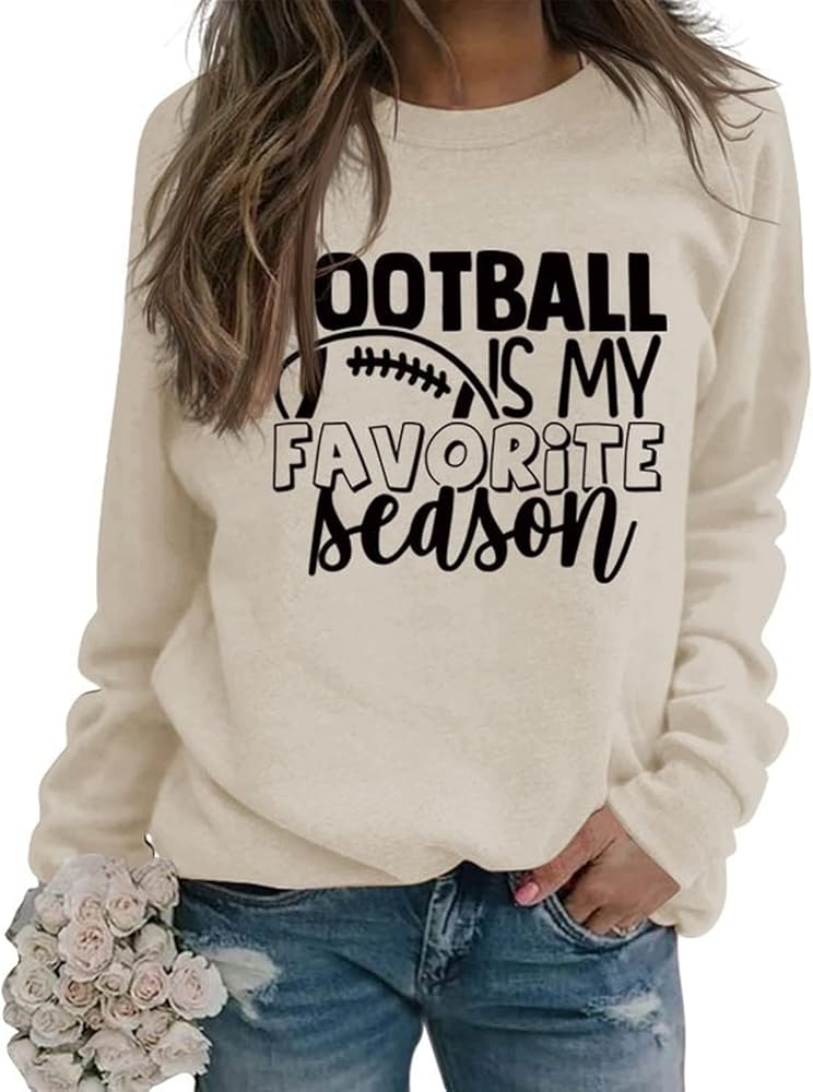 Women Football Is My Favorite Season Sweatshirt Long Sleeve Game Day Sweatshirt (Rosy,2XL)