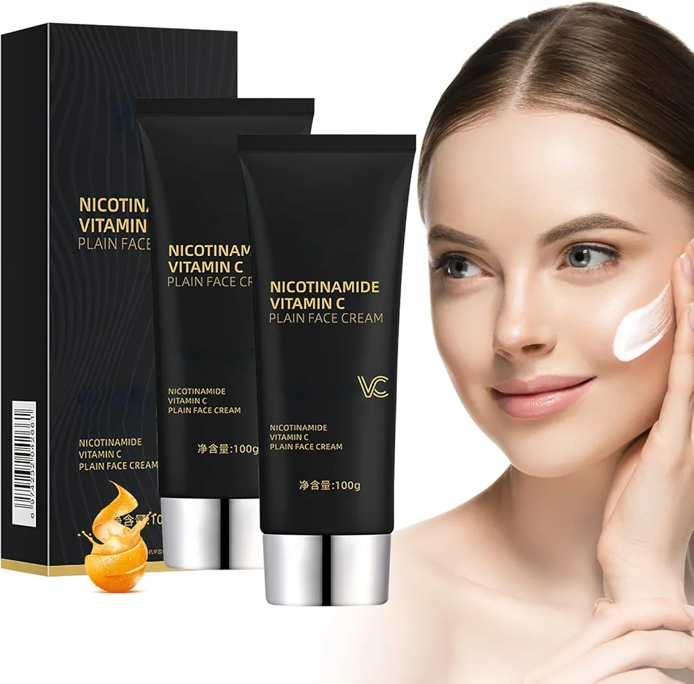 2PCS Nicotinamide Vitamin C Plain Face Cream, Niacinamide Vitamin C Black Tube Skin Cream, Multifunctional Smooth Hydrating Niacinamide Makeup Cream, Five Vitamin C Moisturizing Cream