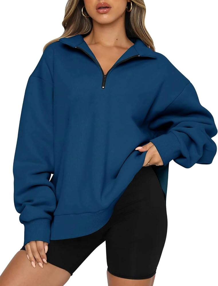 Womens Oversized Half Zip Sweatshirts Fleece Quarter Zip Up Hoodies Teen Girls Fall Y2K Clothes Long Sleeve Pullover