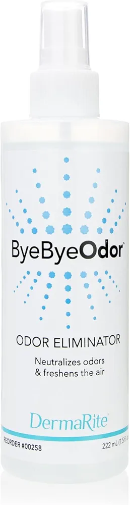 DermaRite's ByeByeOdor Eliminator Deodorizer Spray, Fruit Scent - Nontoxic Fabric and Air Freshener - Urine and Fecal Odor, Pet, Hospital and Ostomy, 1 Count, 1 Pack