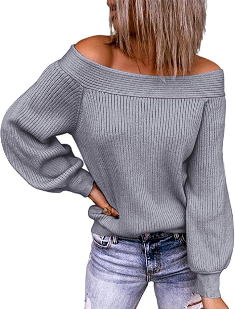 KIRUNDO 2024 Fall Winter Women's Off Shoulder Sweater Long Sleeve Cold Shoulder Ribbed Knit Sweaters Pullover Jumper Tops