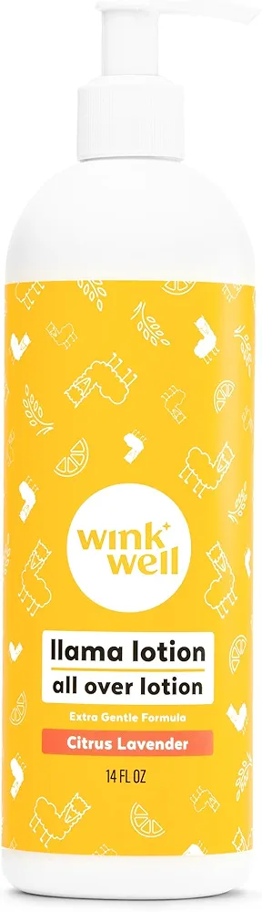 Wink Well Llama Baby Lotion for Kids- Gentle Baby Moisturizer Lotion for Calming Dry Skin- Toddler Lotion for Sensitive Skin Free of Parabens, Chemicals, Dyes and Fragrances- 14 Oz