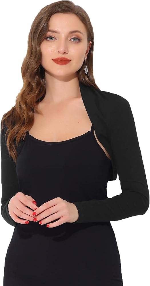 Allegra K Elegant Shrugs for Women's Long Sleeve Cotton Knit Open Front Bolero Shrug