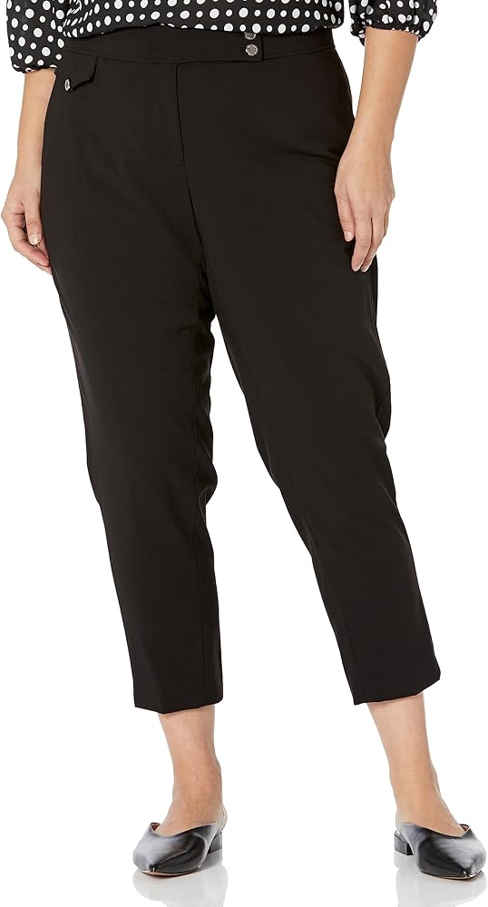 Calvin Klein Women's Plus Size Lux Stretch Straight Leg Belted 2 Button Tab Pant