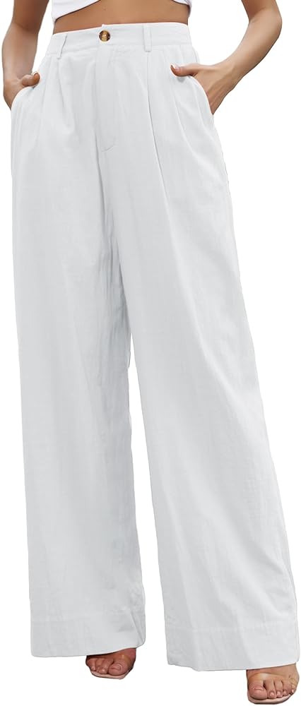 Linen Wide Leg Dress Pants for Women High Waisted Palazzo Pants Casual Lounge beach Trousers with Pocket.