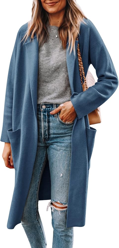 Yousify Cardigan for Women 2024 Open Front Knit Fall Sweaters with Pockets Coatigan Lapel Blazer Coats