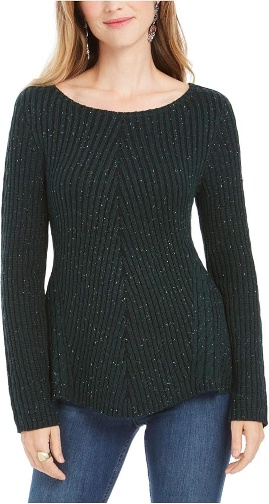 Style & Company Womens Green Speckle Long Sleeve Jewel Neck Sweater Size: S