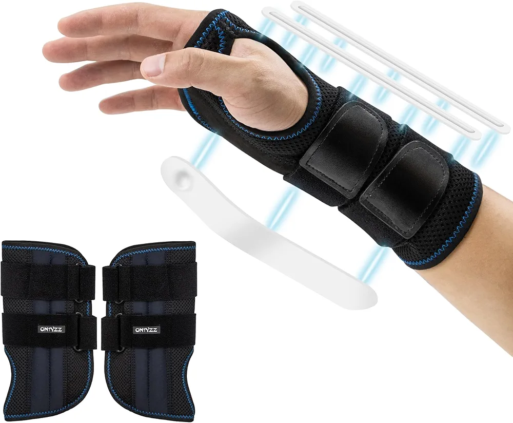 1 Pair Hand Brace Carpal Tunnel Wrist Brace and Metal Splint Stabilizer for Arthritis Tendonitis Sprains and Carpal Tunnel Relief