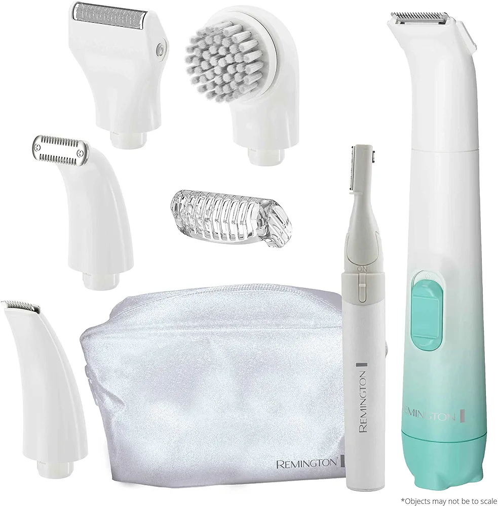 Remington Smooth & Silky Body & Bikini Kit, Cordless bikini trimmer and shaver for women, Waterproof for grooming in the shower, White/Green