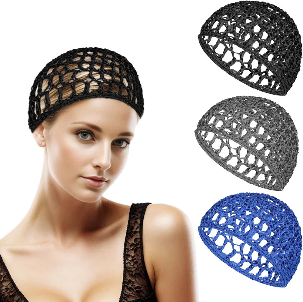 3Pcs Hair Net Soft Rayon Mesh Crocheted Hairnet Sleep Cap Mesh Cover Curls Hair Net Snoods Elastic Hairnet Hair Cover Accessories for Women Men Night Sleeping Thick Long Short Curls Hair