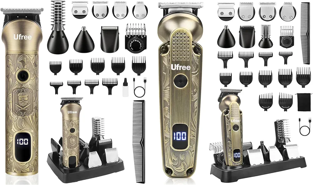 Ufree Beard Trimmer for Men, 7 in 1 Waterproof T-Blade hair Trimmer, Electric Razor Shavers for Men, Cordless Hair Clippers and Trimmers Set, Grooming Kit for Nose Ear Body Face Mustache Men Gifts