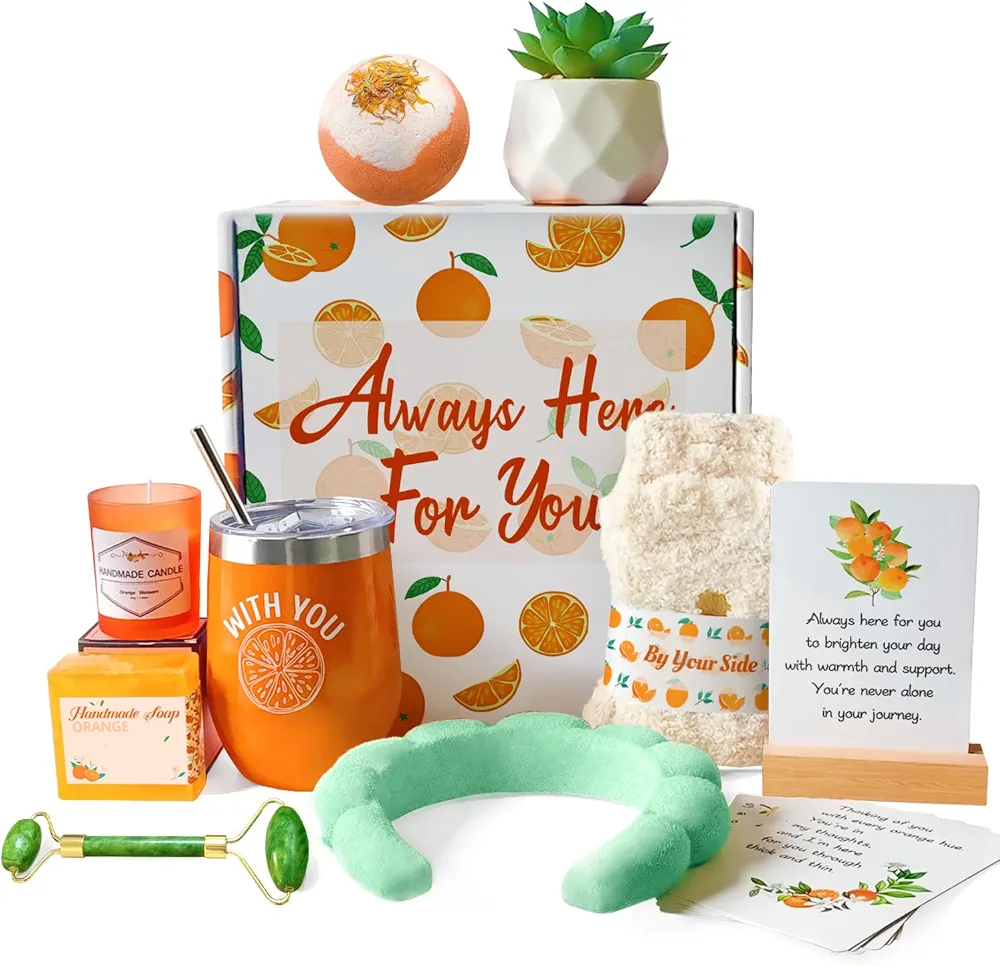 Care Package for Women - Get Well Gifts with Orange Fruit Themed, Thinking of You Gifts with Care & Concern Card Set, Perfect Self Care Gifts for Her, Mom, Sister, Girlfriend, Coworker, Wife