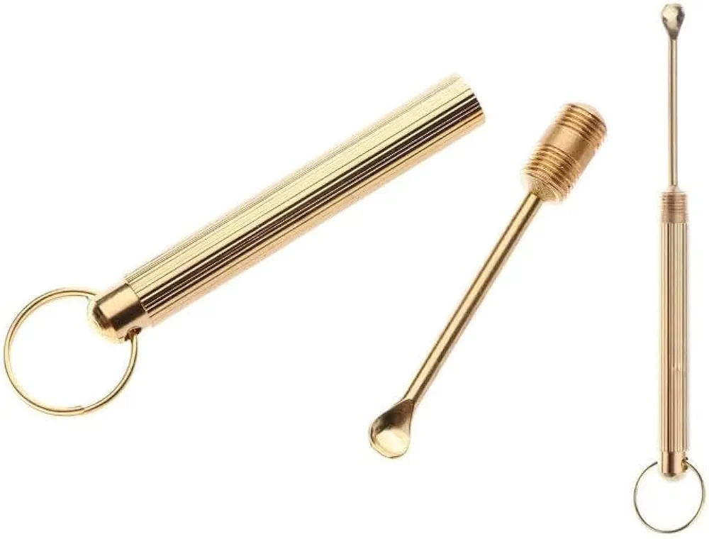 2Pcs Gold Folding Type Copper Ear Wax Removal,Earwax Cleaner Ear Spoon,Portable Ear Wax Removal Tool Attached Key Ring Mini Tool Supplies Small in Size and Light in Weight Convenient to Carry,Ear Care