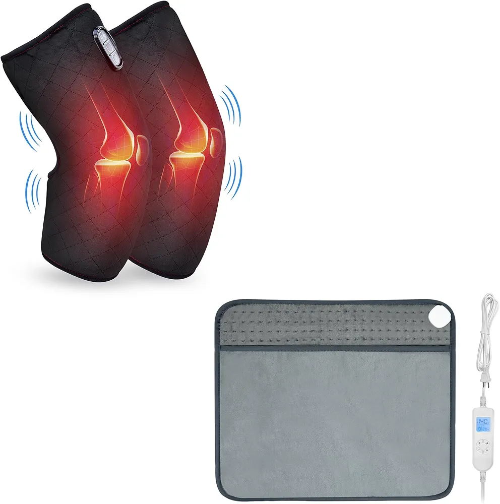 COMFIER Heated Knee Brace Wrap with Massage,Vibration & 2-in-1 Heating pad for Back Pain Relief & Foot Warmer